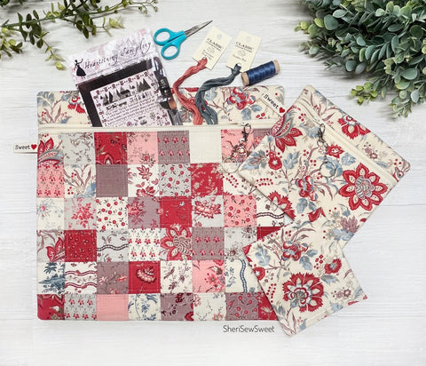 Patchwork Cross Stitch Project Bag with Fleur de Paris Fabric by French General