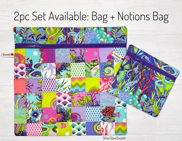 Cross Stitch Project Bag with Floral Reef Fabrics by Tula Pink