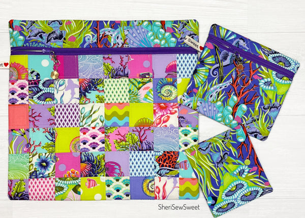 Cross Stitch Project Bag with Floral Reef Fabrics by Tula Pink