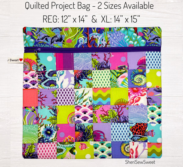 Cross Stitch Project Bag with Floral Reef Fabrics by Tula Pink
