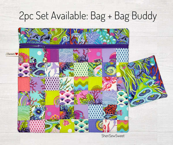 Cross Stitch Project Bag with Floral Reef Fabrics by Tula Pink