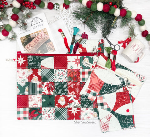 Christmas Patchwork Project Bag in Merry Little Christmas Fabric