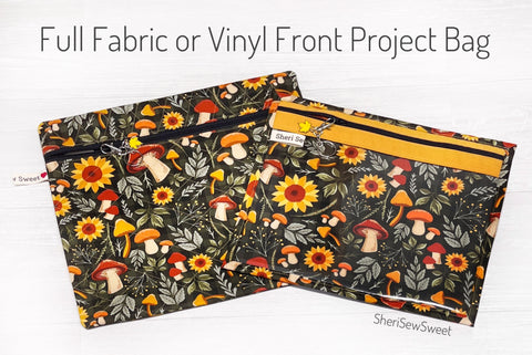 Fall Sunflowers and Mushrooms Project Bag - Full Fabric or Vinyl Version