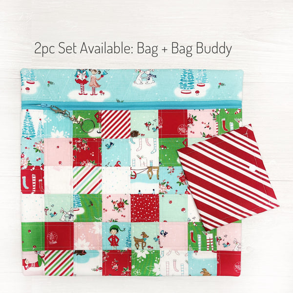 Christmas Cross Stitch Project Bag with Pixie Noel 2 Fabric - Quilted and Fully Lined