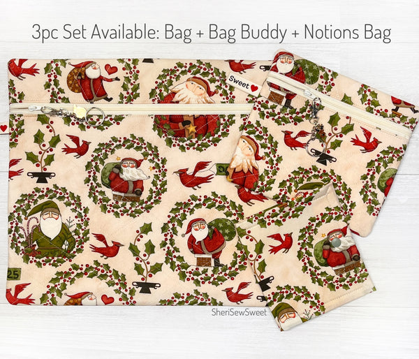 Christmas Cross Stitch Project Bag with Up on the Housetop Fabric by Teresa Kogut