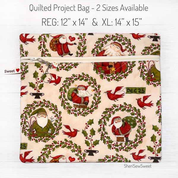 Christmas Cross Stitch Project Bag with Up on the Housetop Fabric by Teresa Kogut