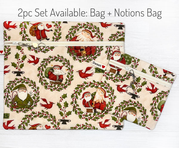 Christmas Cross Stitch Project Bag with Up on the Housetop Fabric by Teresa Kogut