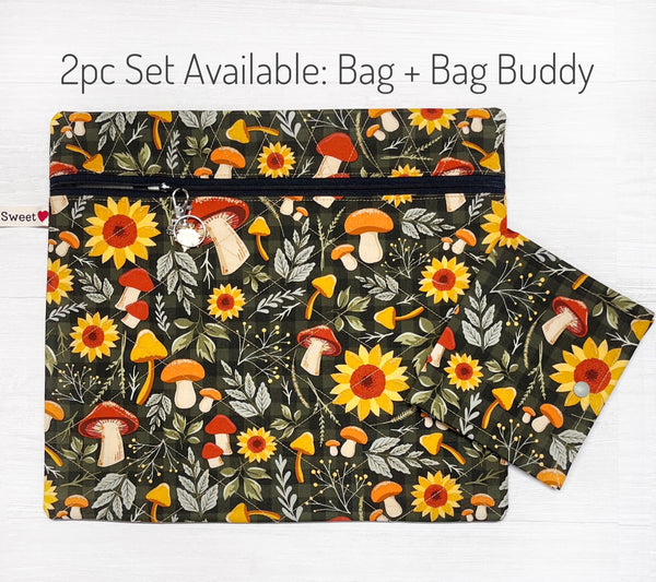 Fall Sunflowers and Mushrooms Project Bag - Full Fabric or Vinyl Version