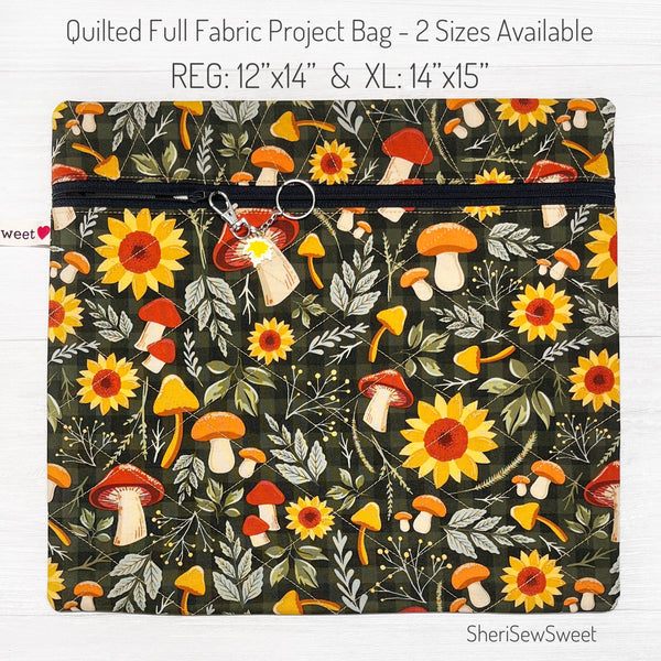 Fall Sunflowers and Mushrooms Project Bag - Full Fabric or Vinyl Version