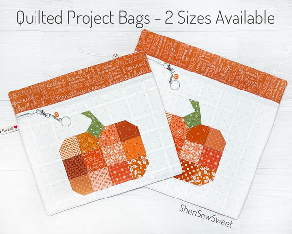 Quilted Full Fabric Patchwork Pumpkin Project Bag