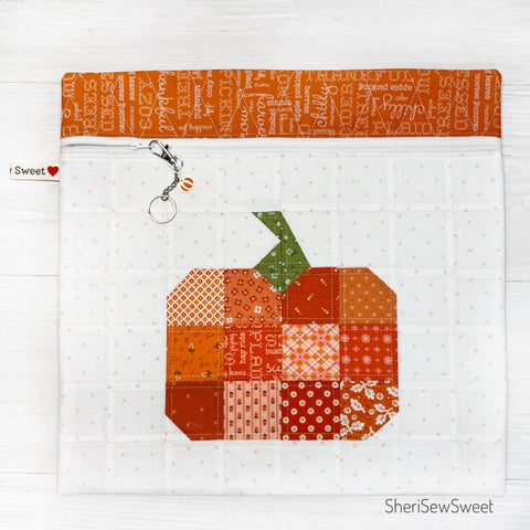 Quilted Full Fabric Patchwork Pumpkin Project Bag