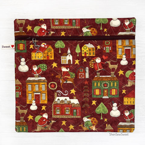 Christmas Cross Stitch Project Bag with Up on the Housetop Fabric by Teresa Kogut