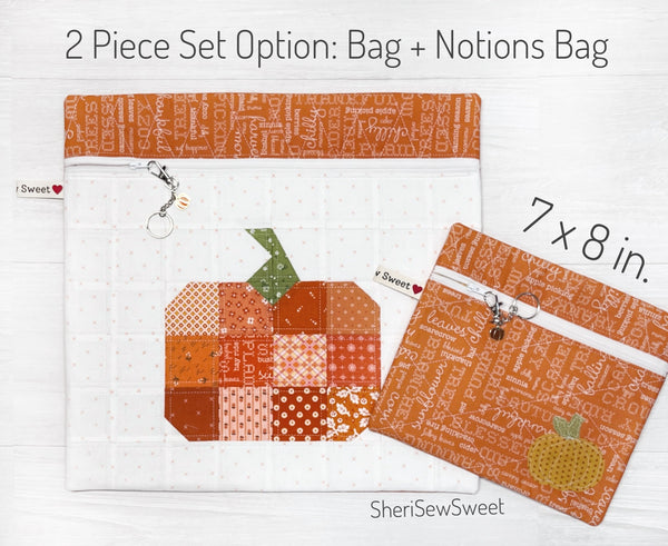 Quilted Full Fabric Patchwork Pumpkin Project Bag