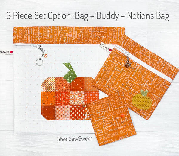 Quilted Full Fabric Patchwork Pumpkin Project Bag