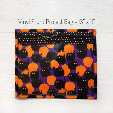 Scaredy Cat Halloween Cross Stitch Project Bag with Vinyl Front