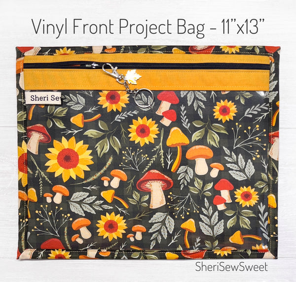 Fall Sunflowers and Mushrooms Project Bag - Full Fabric or Vinyl Version