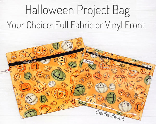 Halloween Pumpkin Project Bag with Halloween Whimsey Fabric by Teresa Kogut - Full Fabric or Vinyl Version