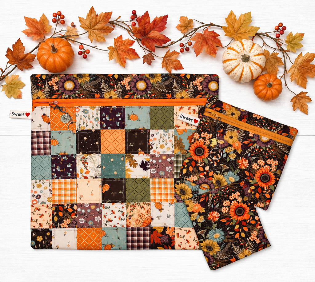 Fall Patchwork Cross Stitch Project Bag with Awe of Autumn Fabrics