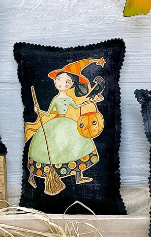 Halloween Witch Mini Pillow with Broom