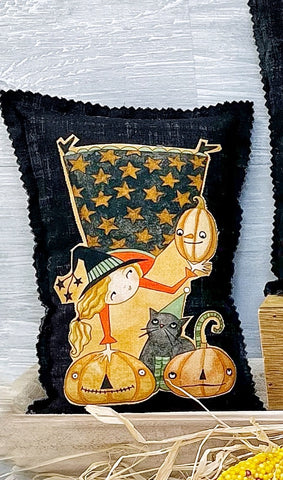 Halloween Witch Mini Pillow with Pumpkins
